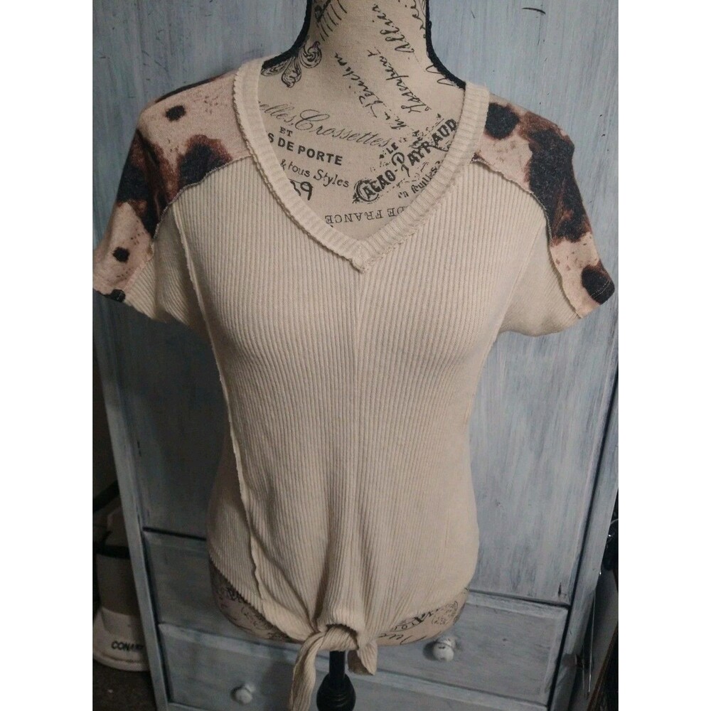 Honey & Sparkle Animal Print Tie Front Top Medium Boho Leopard Sexy Cottagecore